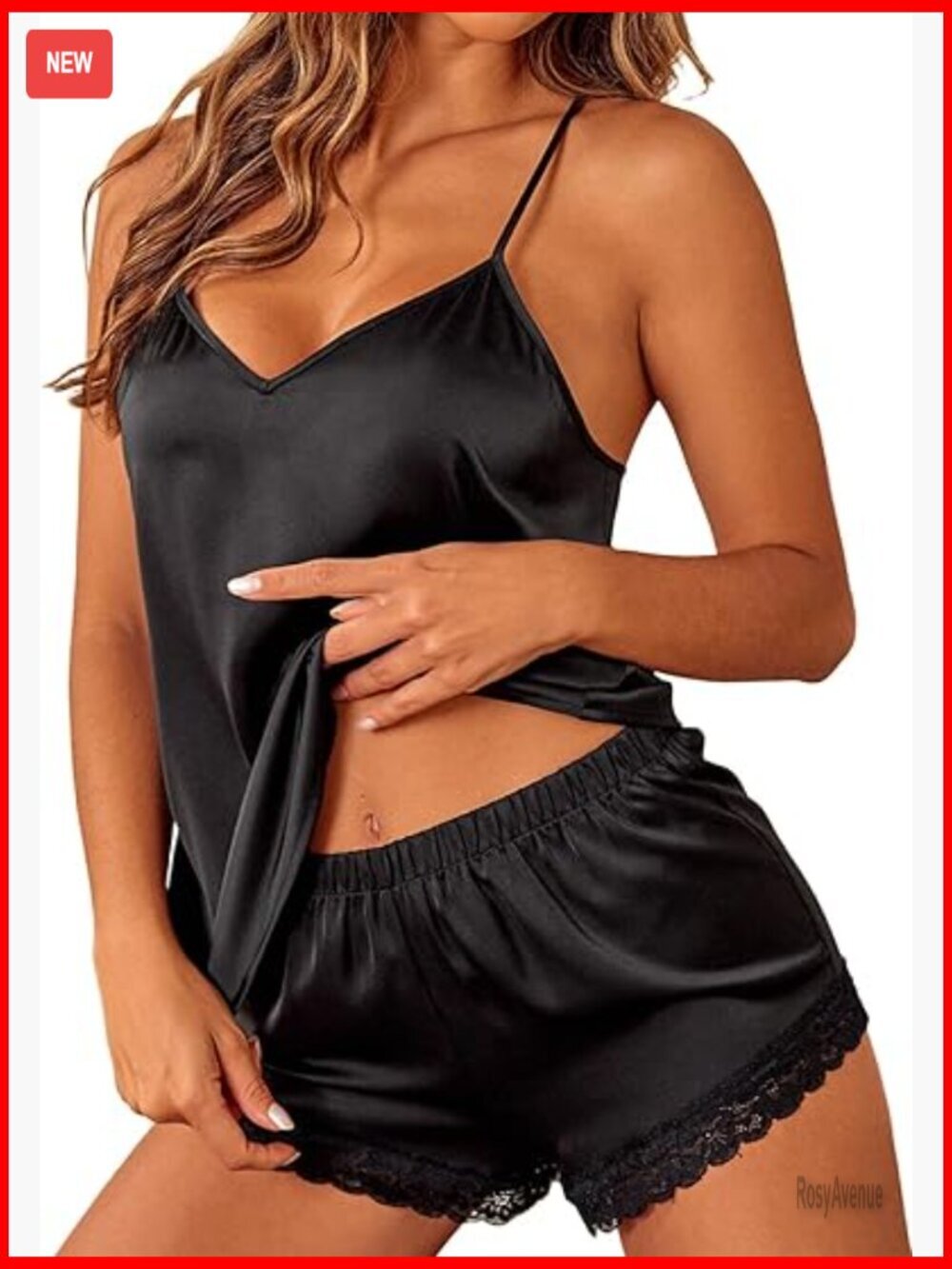 Satin Cami Shorts Pajama Set with Lace Trim